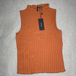 Vero Moda ribbed high neck top with lettuce hem S